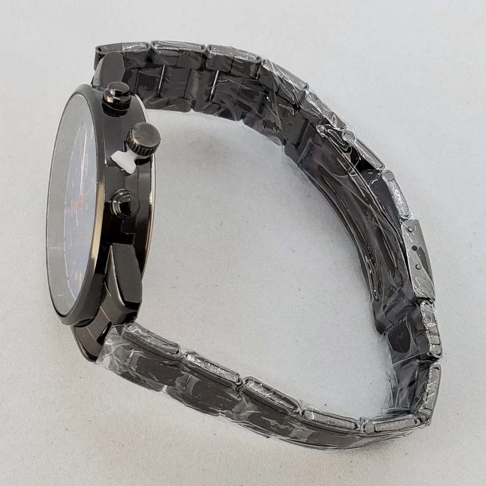 Men's Watch 42MM Blue‎ Dial Gold Numerals Date Indicator Black Bracelet 7